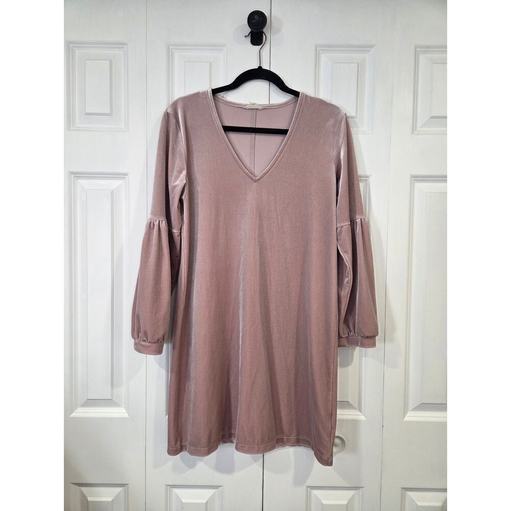Madewell Velvet Balloon-Sleeve Mini Dress Pink Small Holiday Party